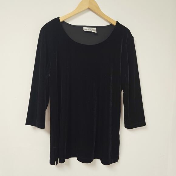Chicos Velvet Blouse Top Size 3 XL 3/4 Sleeve Holiday Black Stretch Scoop Neck - Picture 1 of 8